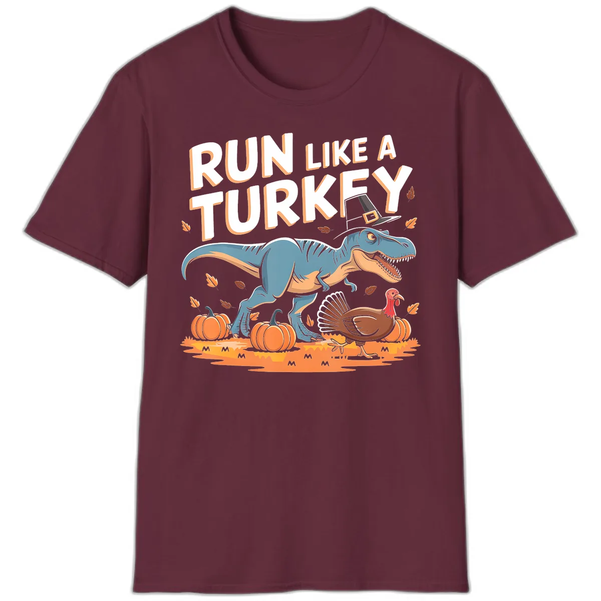 Run Like A Turkey Dinosaur Design T-Shirt in Maroon