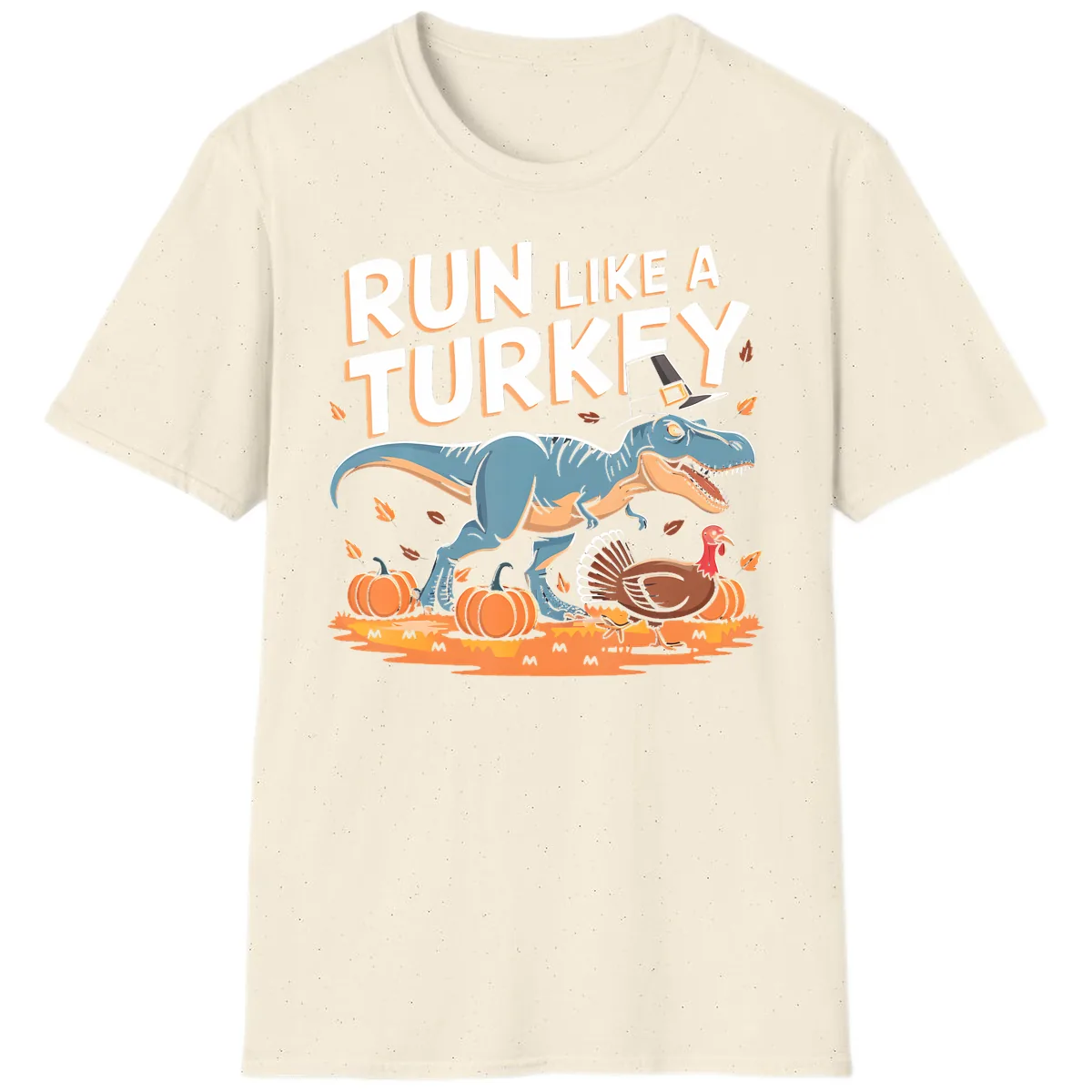Run Like A Turkey Dinosaur Design T-Shirt in Natural