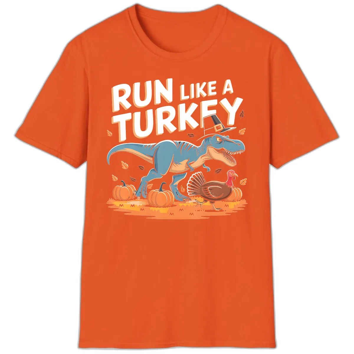 Run Like A Turkey Dinosaur Design T-Shirt in Orange