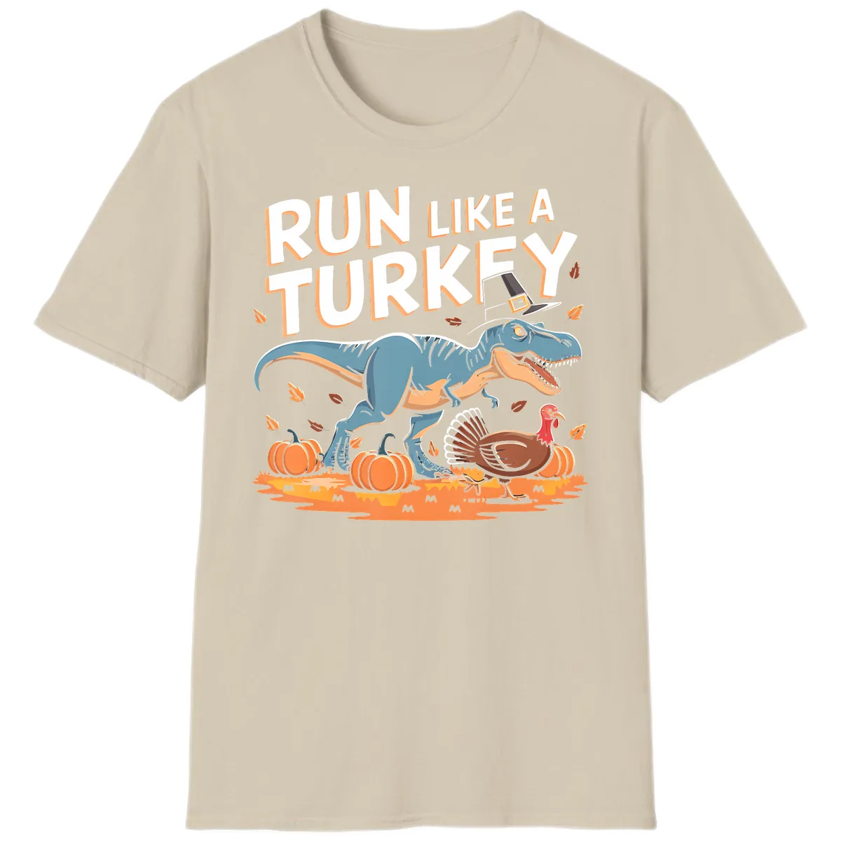 Run Like A Turkey Dinosaur Design T-Shirt in Sand