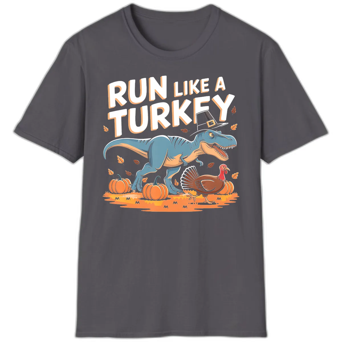 Run Like A Turkey Dinosaur Design T-Shirt in Charcoal