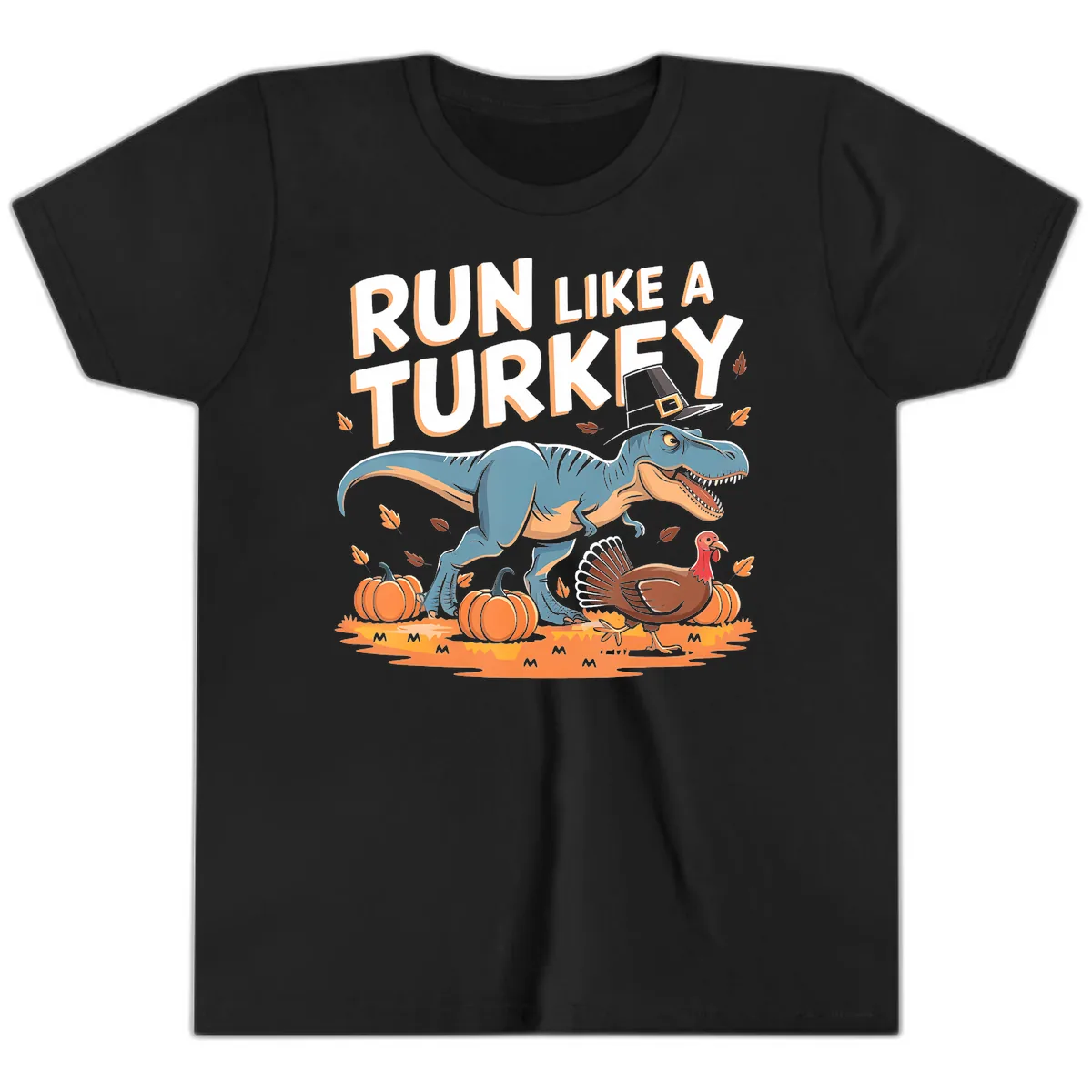 Run Like A Turkey Dinosaur Design Youth T-Shirt in Black
