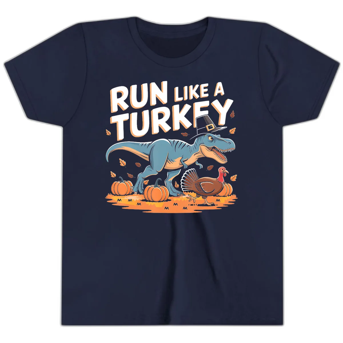 Run Like A Turkey Dinosaur Design Youth T-Shirt in Navy