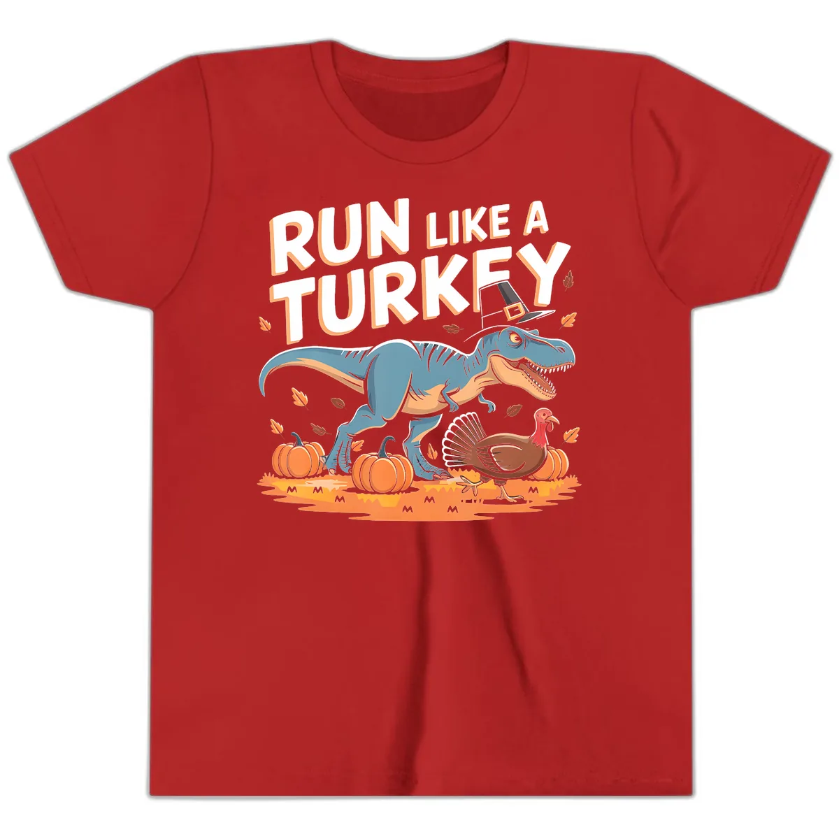 Run Like A Turkey Dinosaur Design Youth T-Shirt in Red