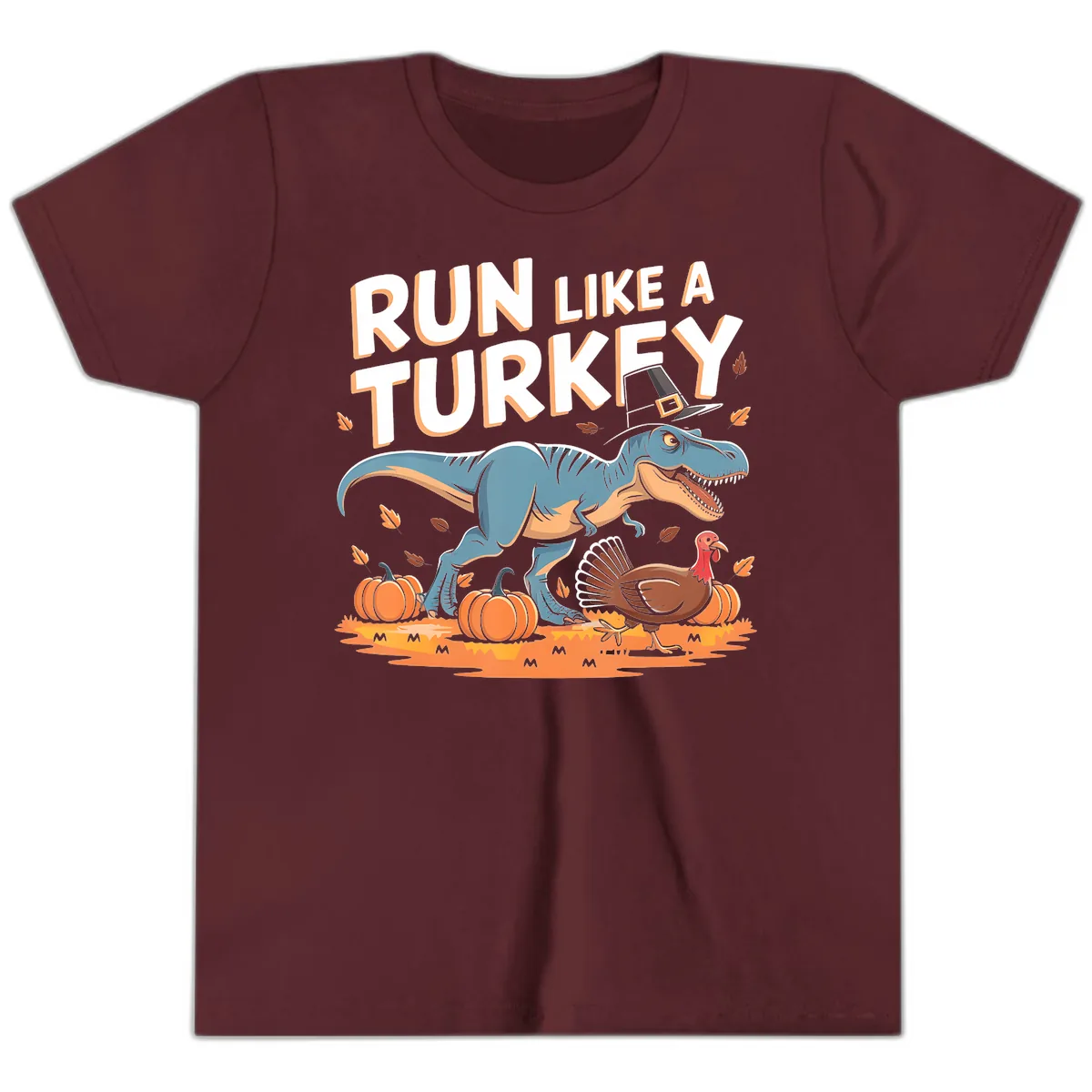 Run Like A Turkey Dinosaur Design Youth T-Shirt in Maroon