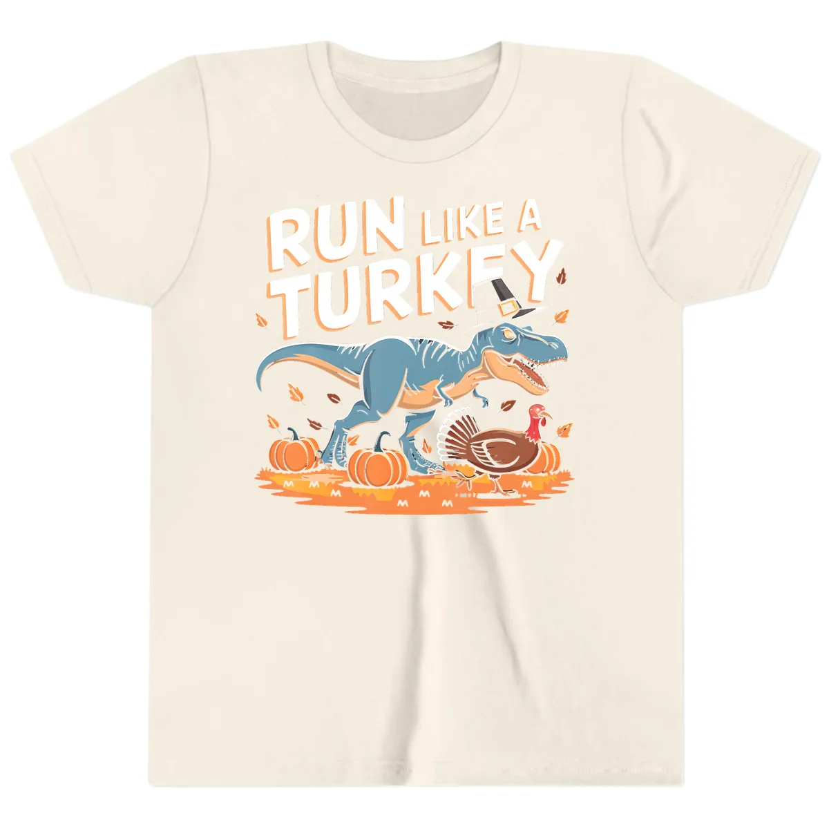Run Like A Turkey Dinosaur Design Youth T-Shirt in Natural