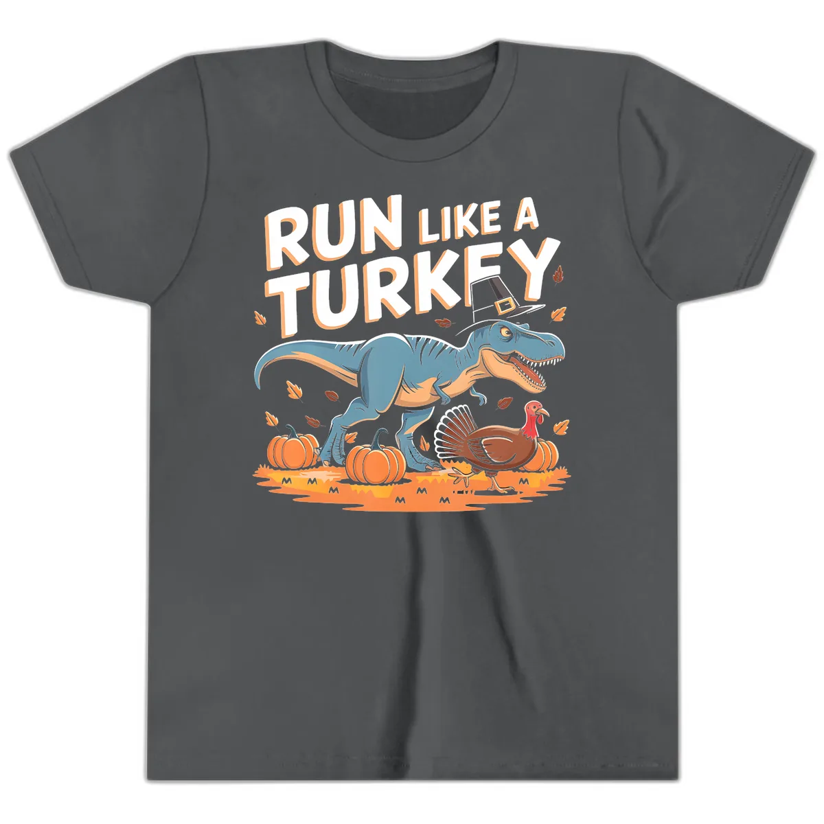 Run Like A Turkey Dinosaur Design Youth T-Shirt in Asphalt