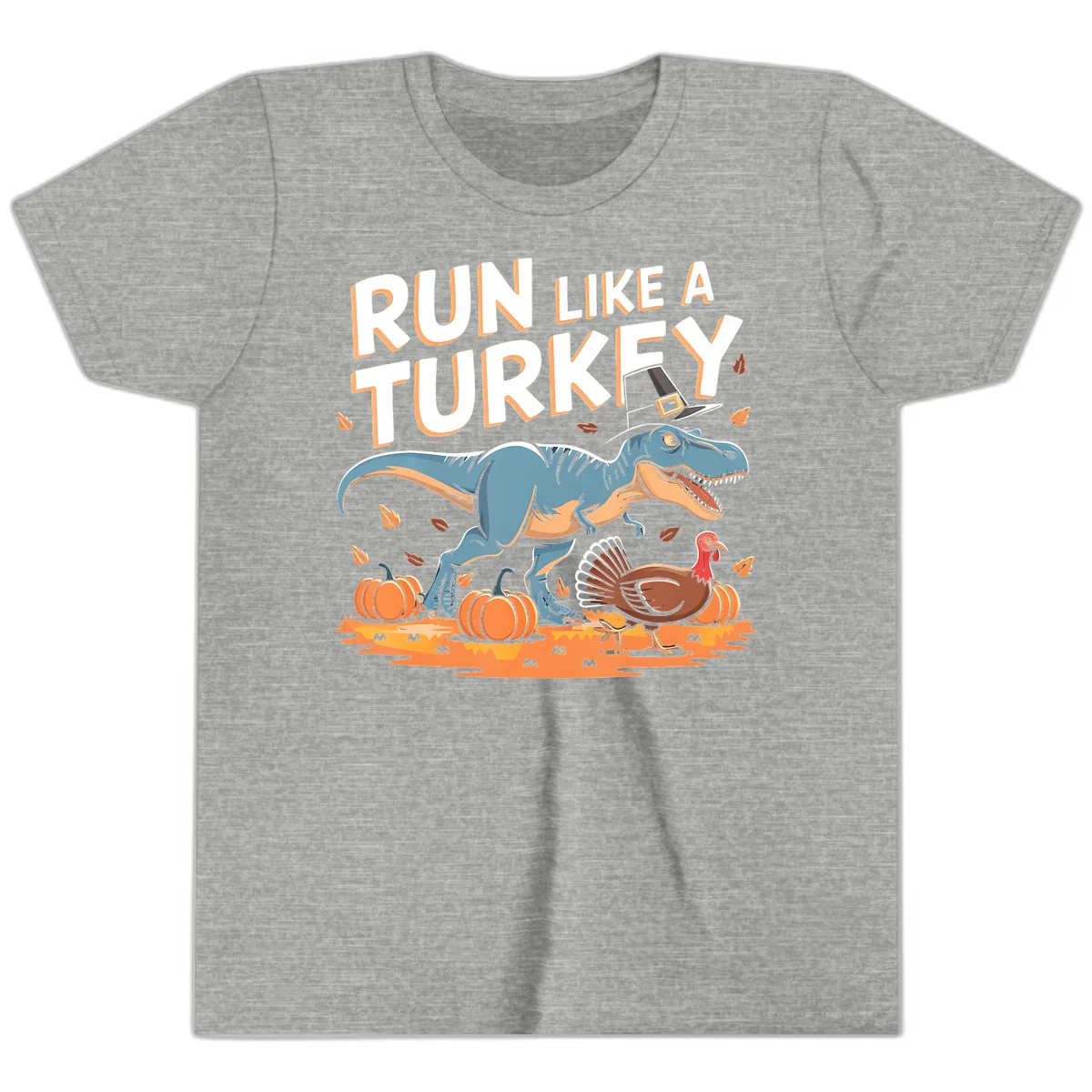 Run Like A Turkey Dinosaur Design Youth T-Shirt in Athletic Heather