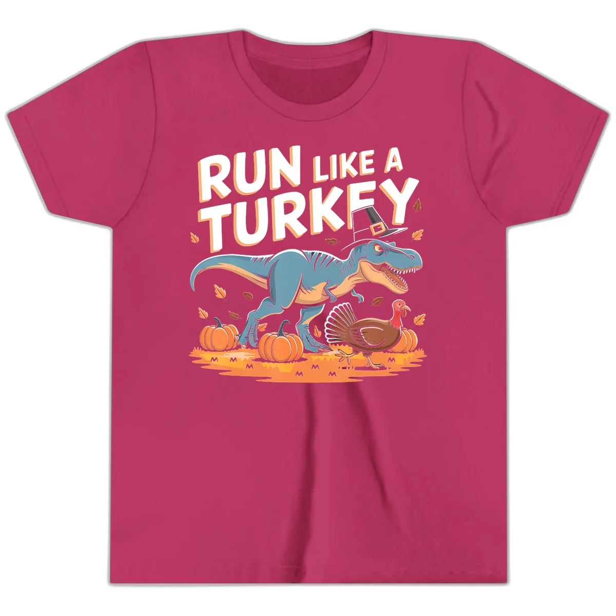 Run Like A Turkey Dinosaur Design Youth T-Shirt in Berry