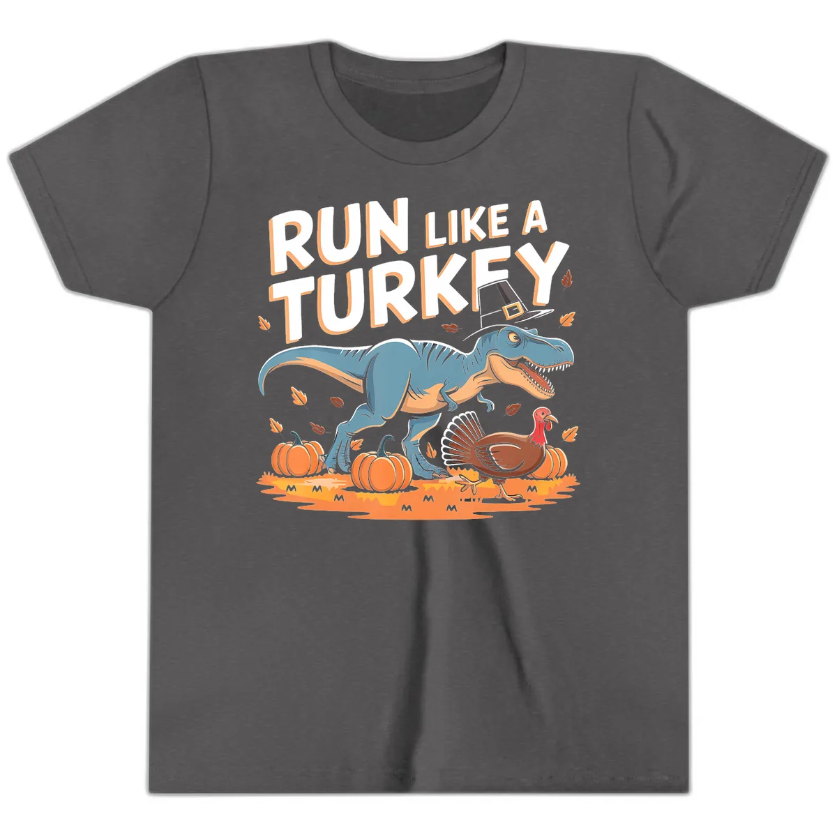 Run Like A Turkey Dinosaur Design Youth T-Shirt in Dark Heather Grey