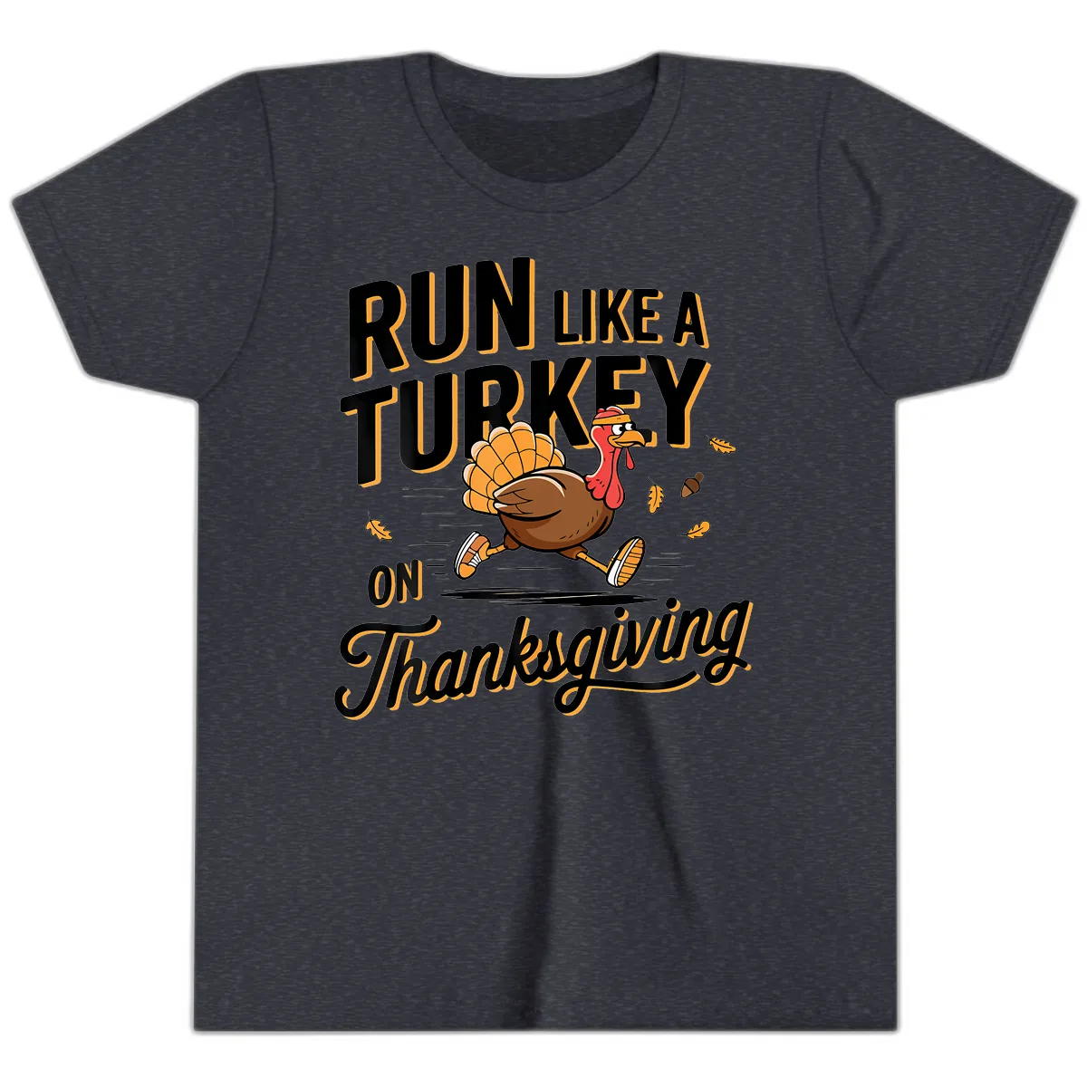 Run Like A Turkey On Thanksgiving Youth T-Shirt in Heather Navy