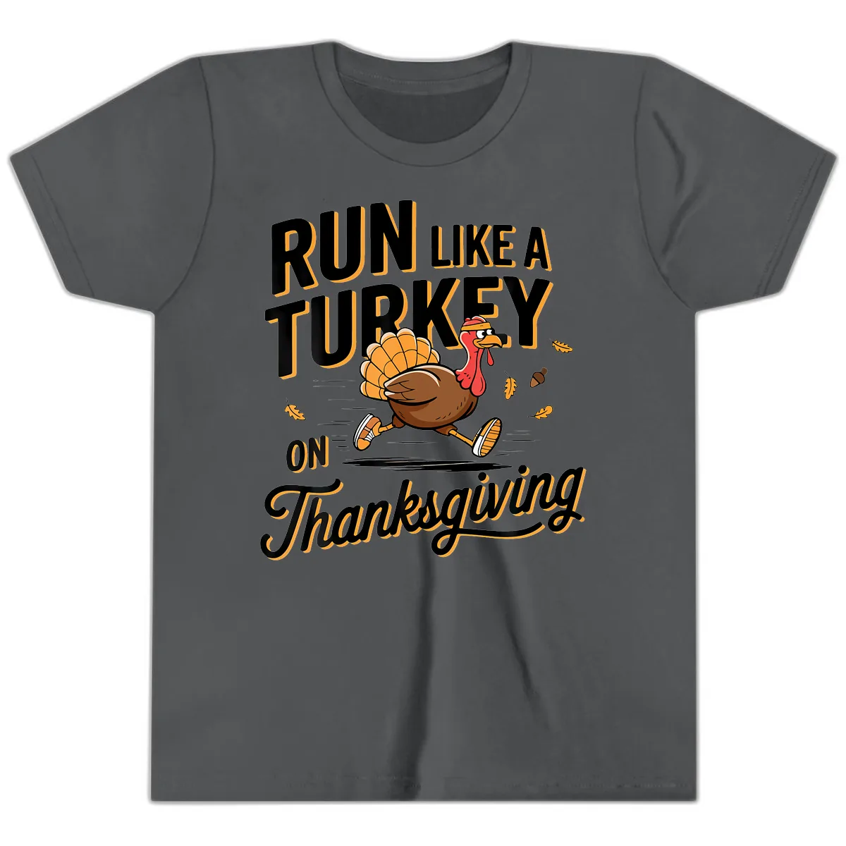 Run Like A Turkey On Thanksgiving Youth T-Shirt in Asphalt