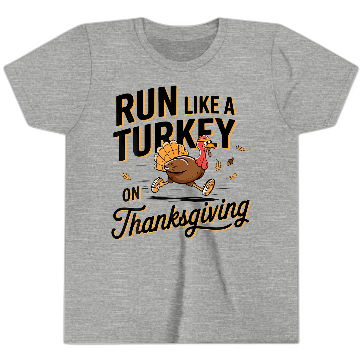 Run Like A Turkey On Thanksgiving Youth T-Shirt in Athletic Heather