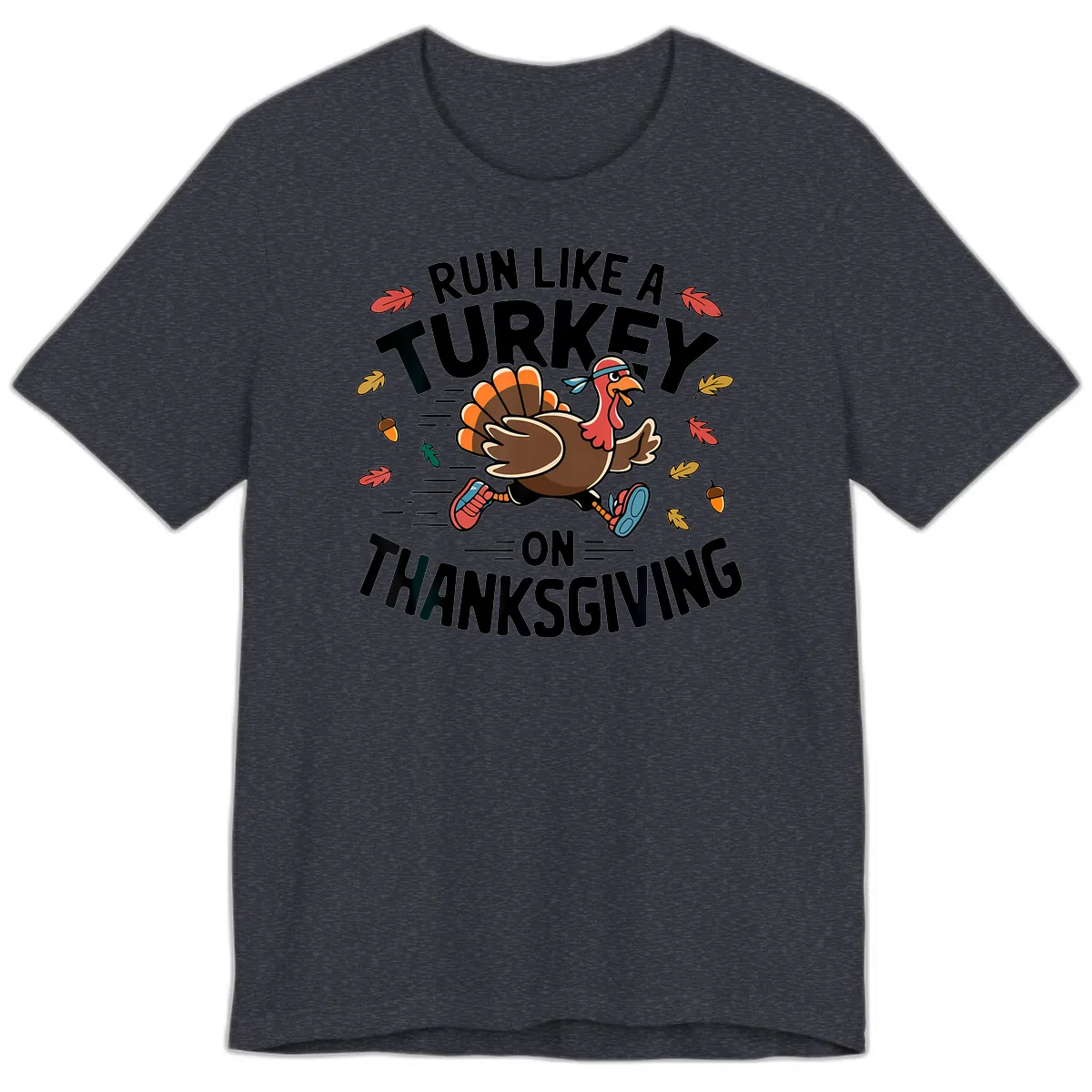Run Like A Turkey On Thanksgiving Premium T-Shirt in Heather Navy
