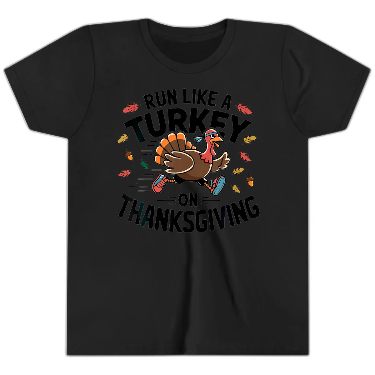 Run Like A Turkey On Thanksgiving Youth T-Shirt in Black