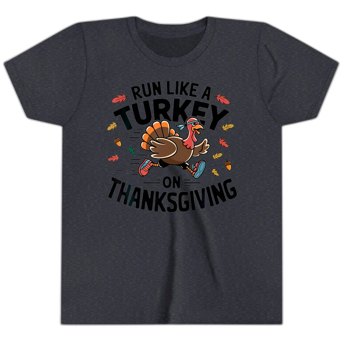 Run Like A Turkey On Thanksgiving Youth T-Shirt in Heather Navy