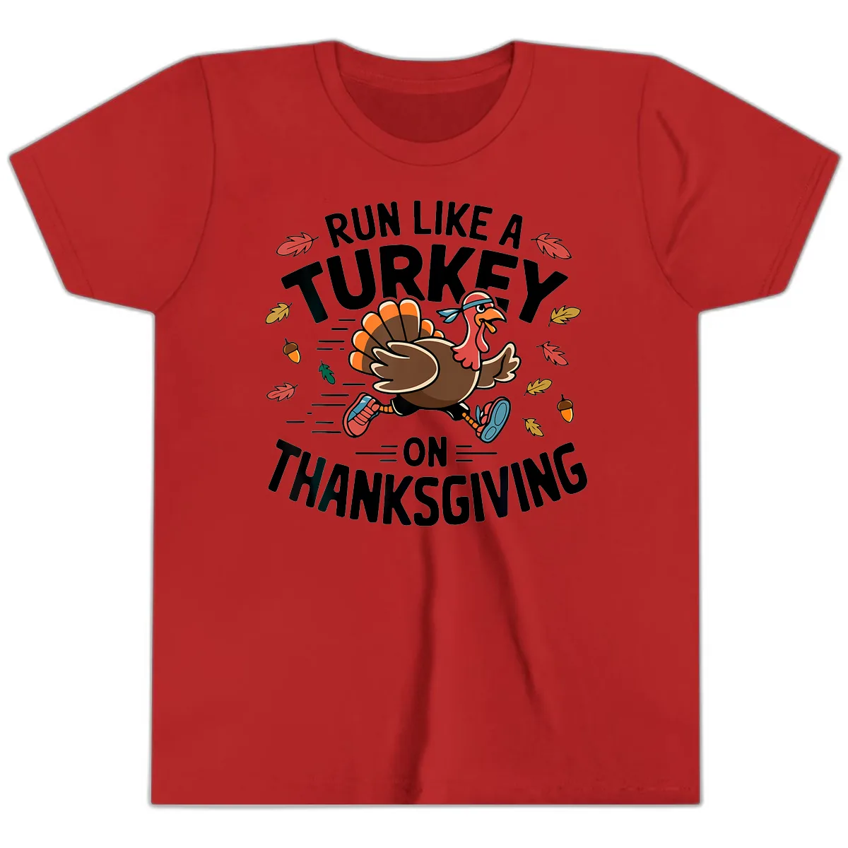 Run Like A Turkey On Thanksgiving Youth T-Shirt in Red