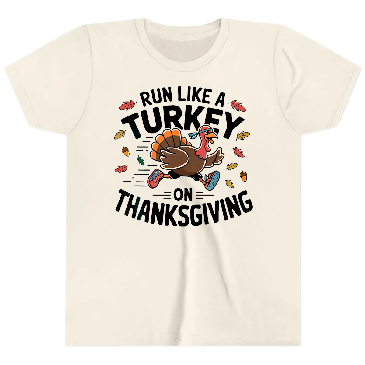 Run Like A Turkey On Thanksgiving Youth T-Shirt in Natural