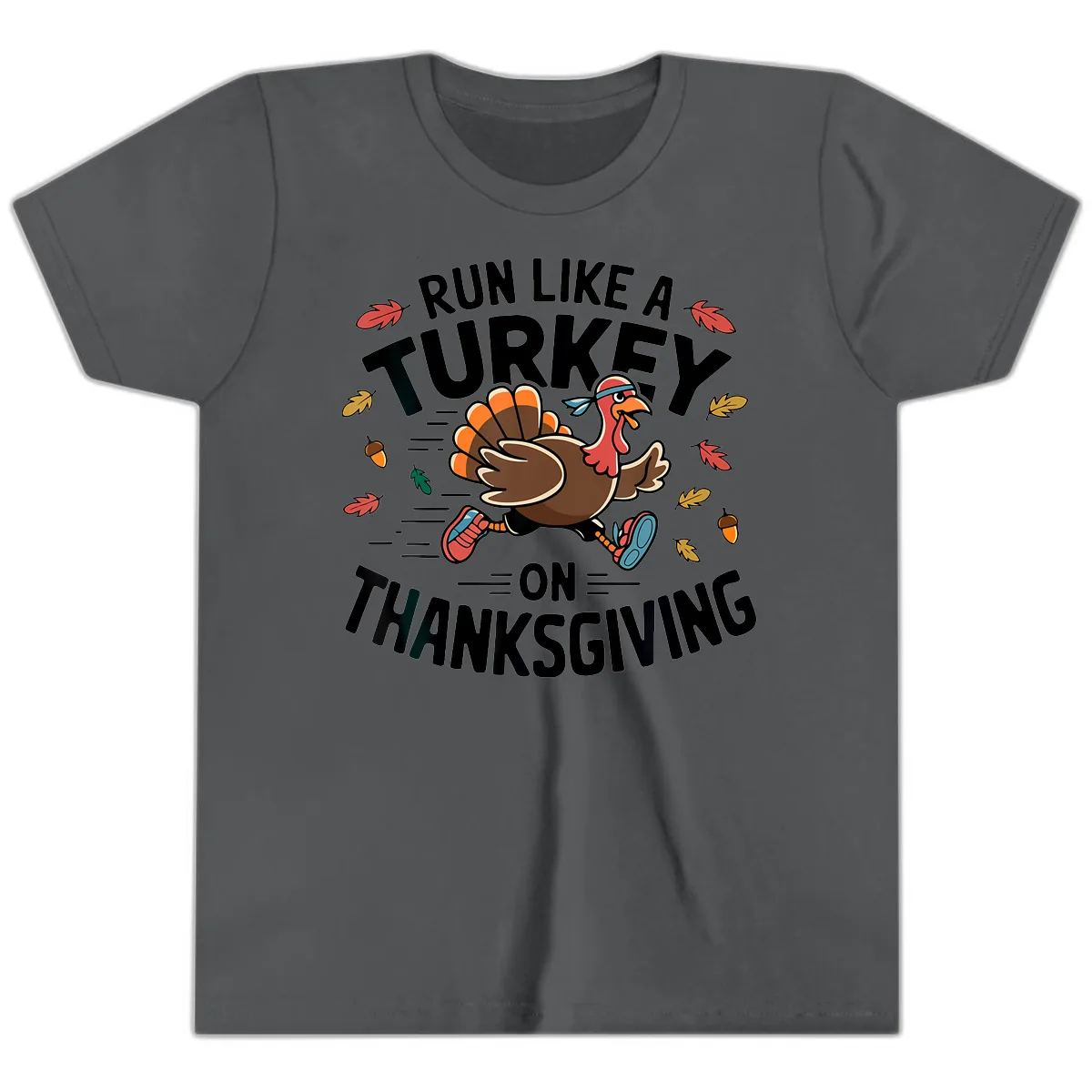 Run Like A Turkey On Thanksgiving Youth T-Shirt in Asphalt