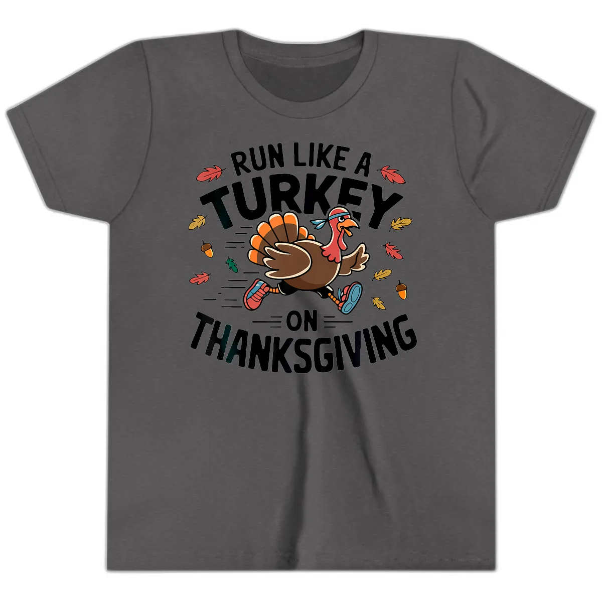 Run Like A Turkey On Thanksgiving Youth T-Shirt in Dark Heather Grey