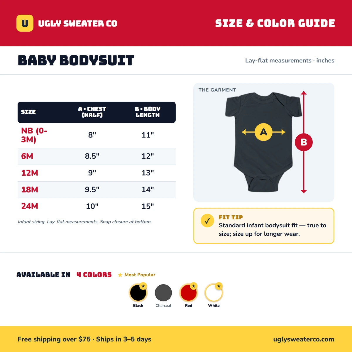 Baby Onesie size & color guide