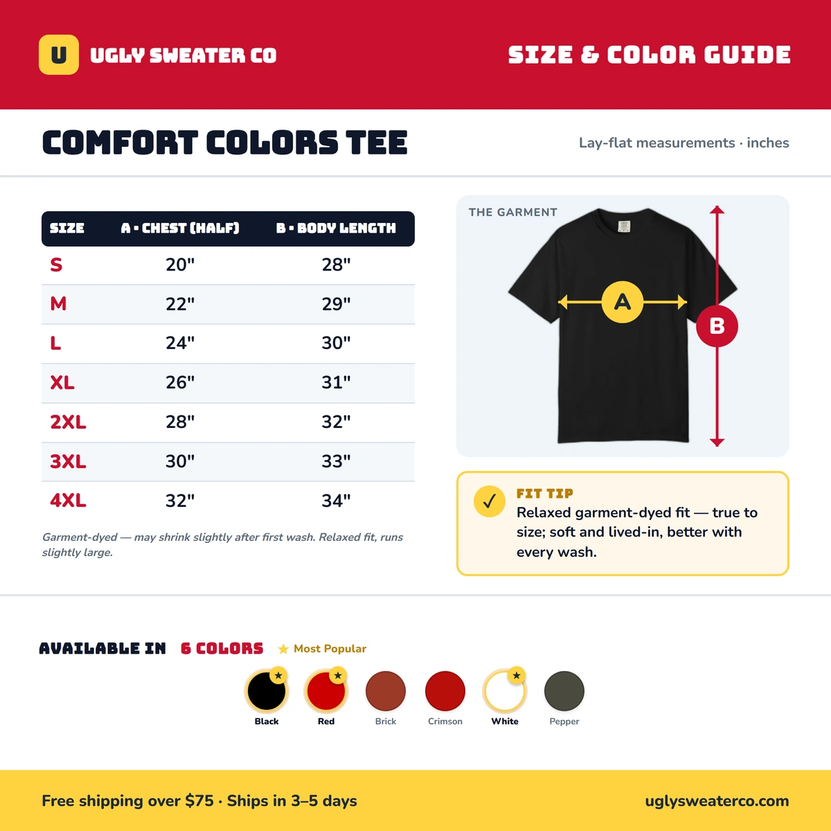 Comfort Color size & color guide