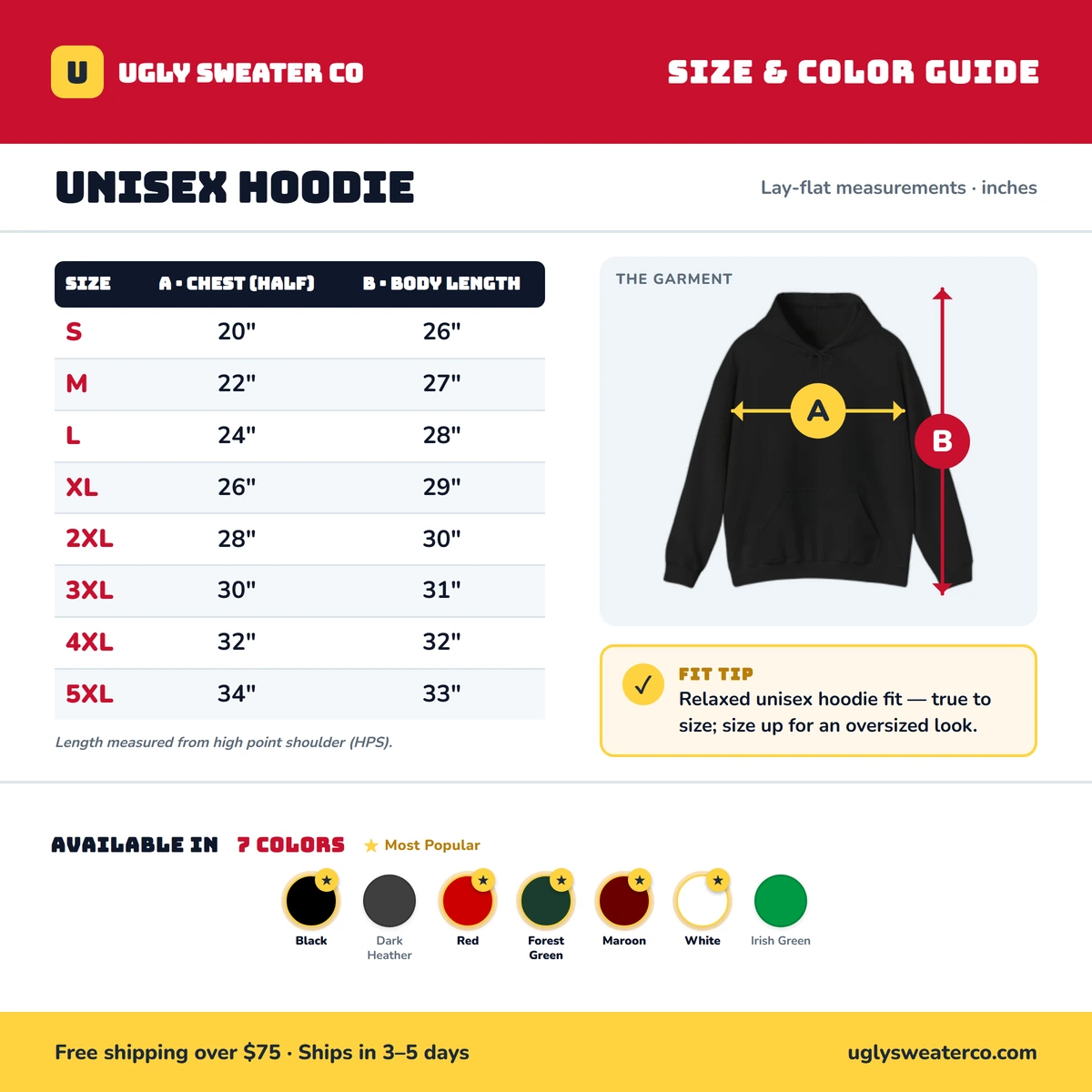 Hoodie size & color guide