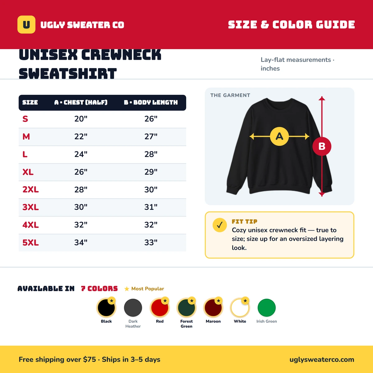 Sweatshirt size & color guide