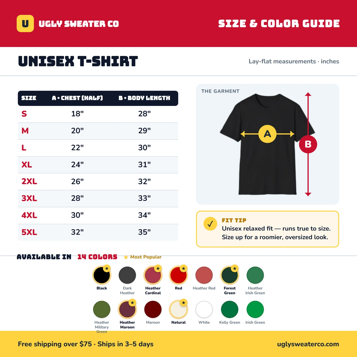 T-Shirt size & color guide
