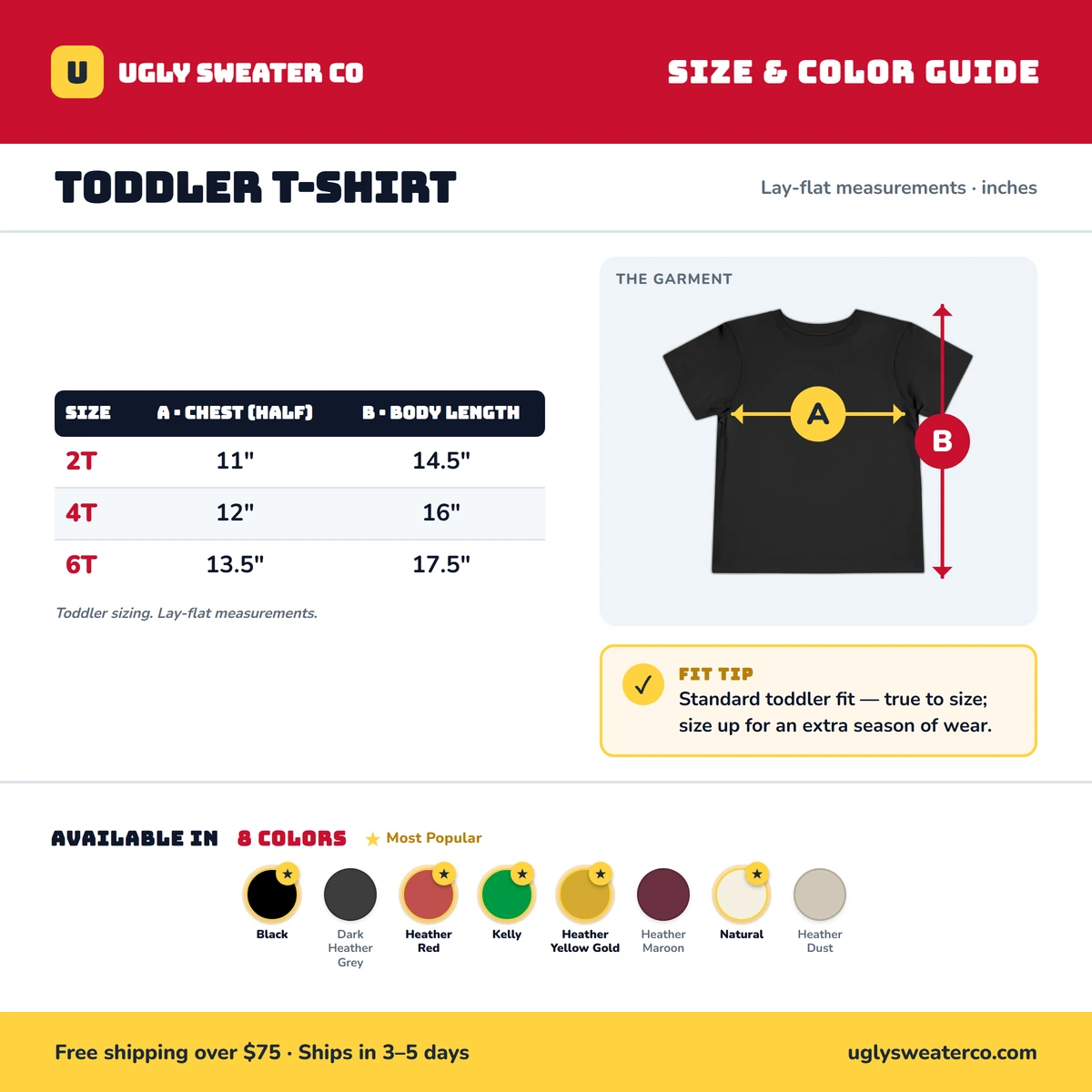 Toddler T-Shirt size & color guide
