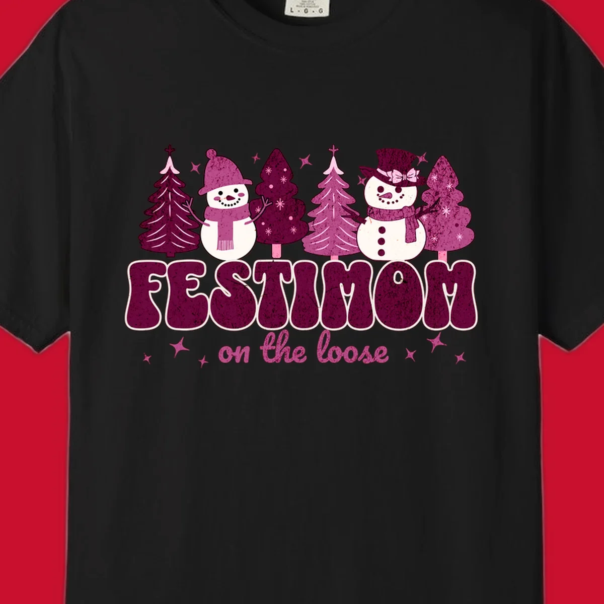 Festivus mom on the loose design with snowmen and christmas trees.