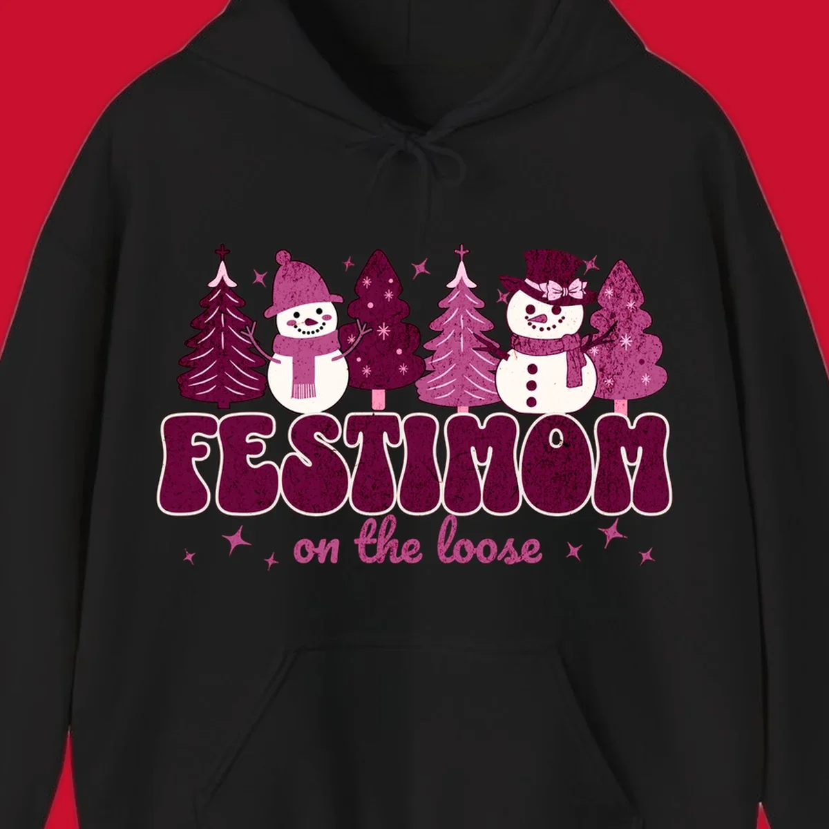 Festivus mom on the loose design with snowmen and christmas trees.