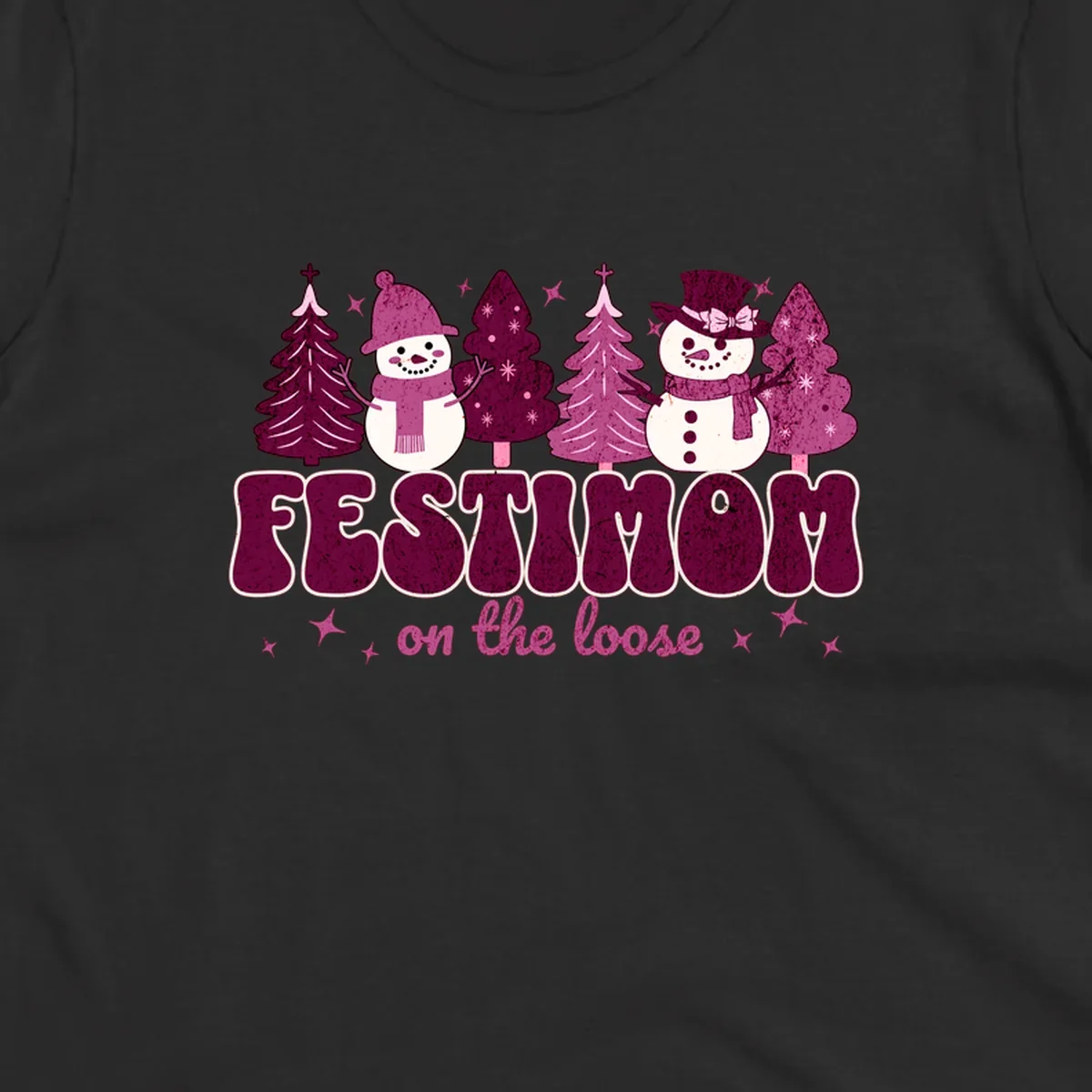 Festivus mom on the loose design with snowmen and christmas trees.