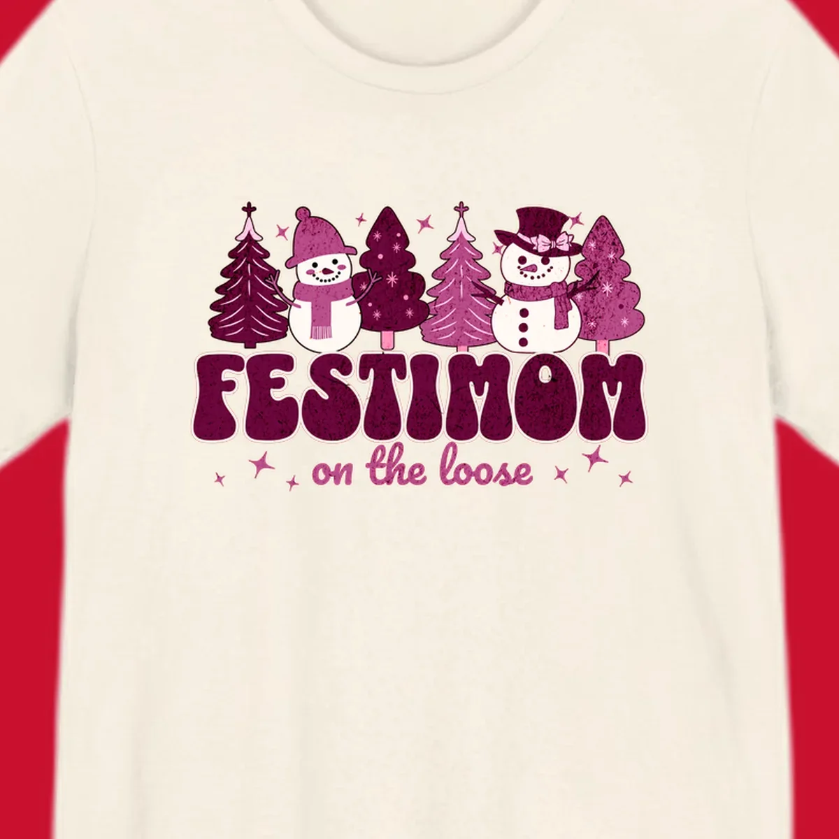 Festivus mom on the loose design with snowmen and christmas trees.