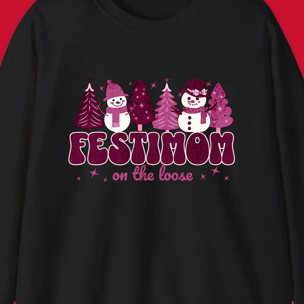 Festivus mom on the loose design with snowmen and christmas trees.