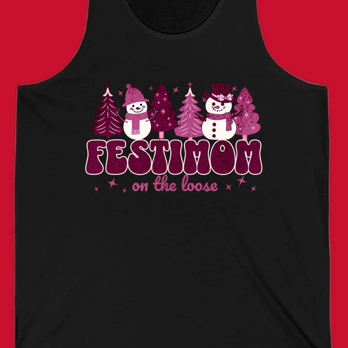 Festivus mom on the loose design with snowmen and christmas trees.