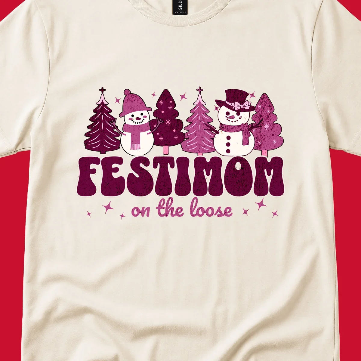 Festivus mom on the loose design with snowmen and christmas trees.