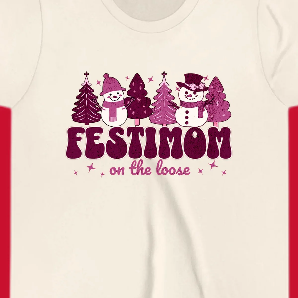 Festivus mom on the loose design with snowmen and christmas trees.