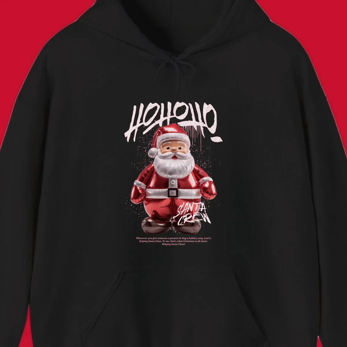 Hohoho Santa Crew Christmas graphic with graffiti text and inflatable Santa