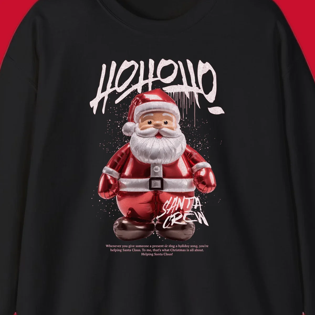 Hohoho Santa Crew Christmas graphic with graffiti text and inflatable Santa
