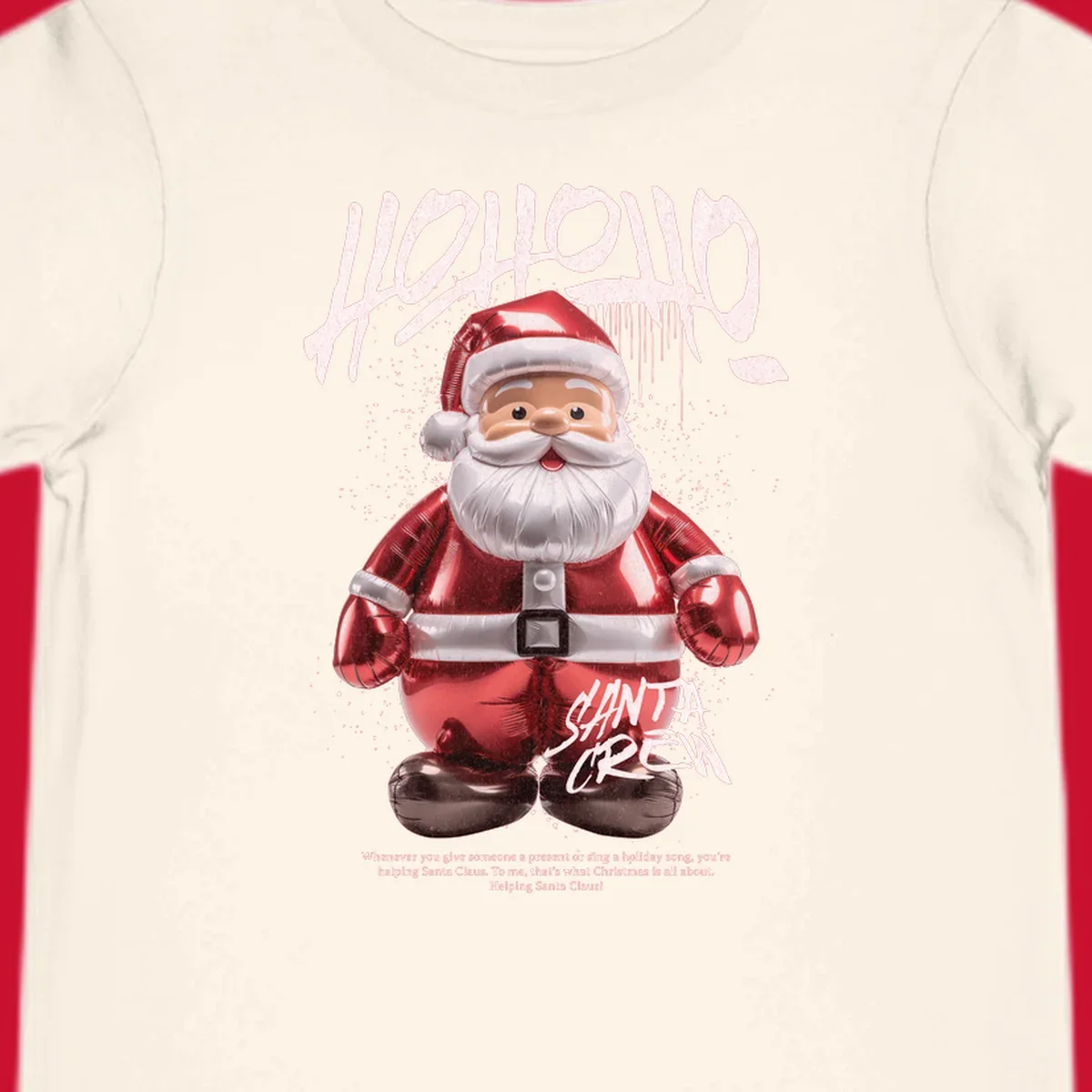Hohoho Santa Crew Christmas graphic with graffiti text and inflatable Santa