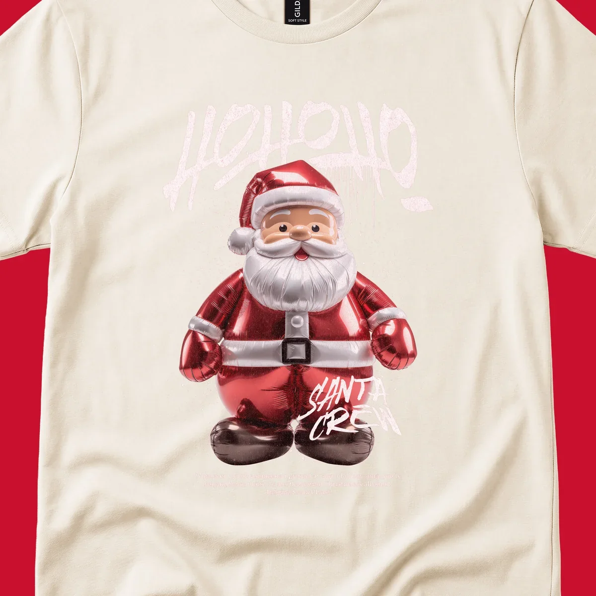 Hohoho Santa Crew Christmas graphic with graffiti text and inflatable Santa