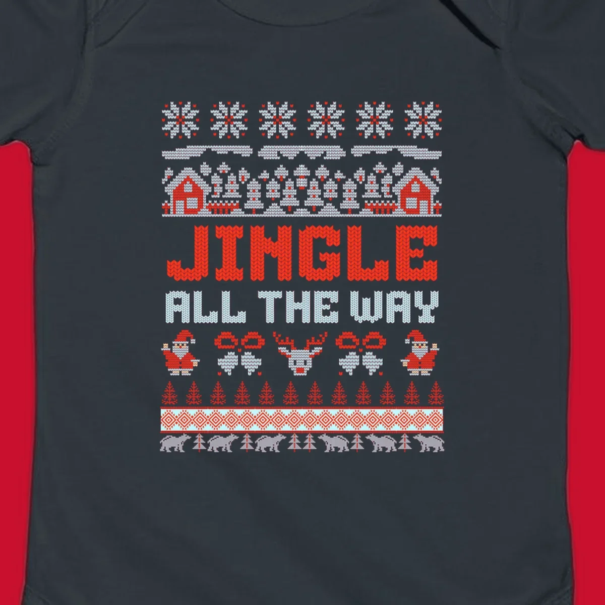 Jingle All The Way Christmas Ugly Sweater Design with Santa, Reindeer, and Snowflakes