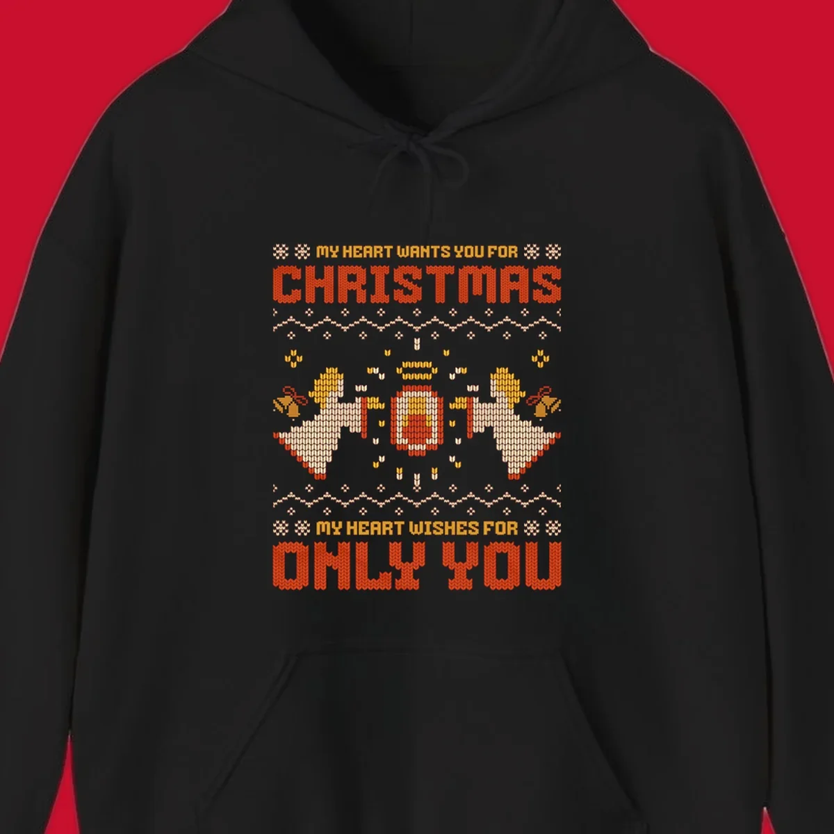 Christmas angel wish design with text and festive motifs.