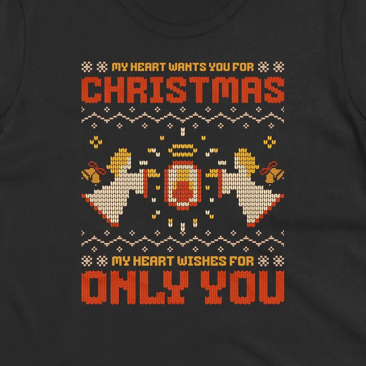 Christmas angel wish design with text and festive motifs.
