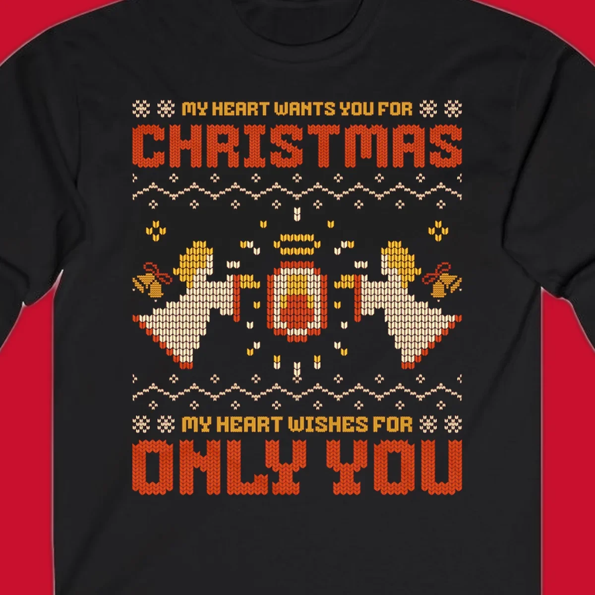 Christmas angel wish design with text and festive motifs.