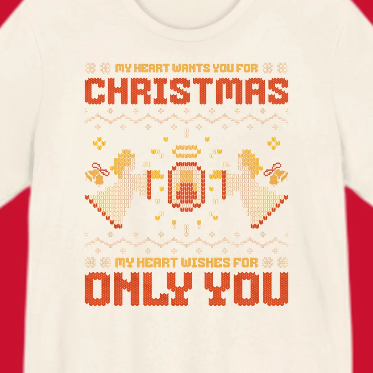 Christmas angel wish design with text and festive motifs.