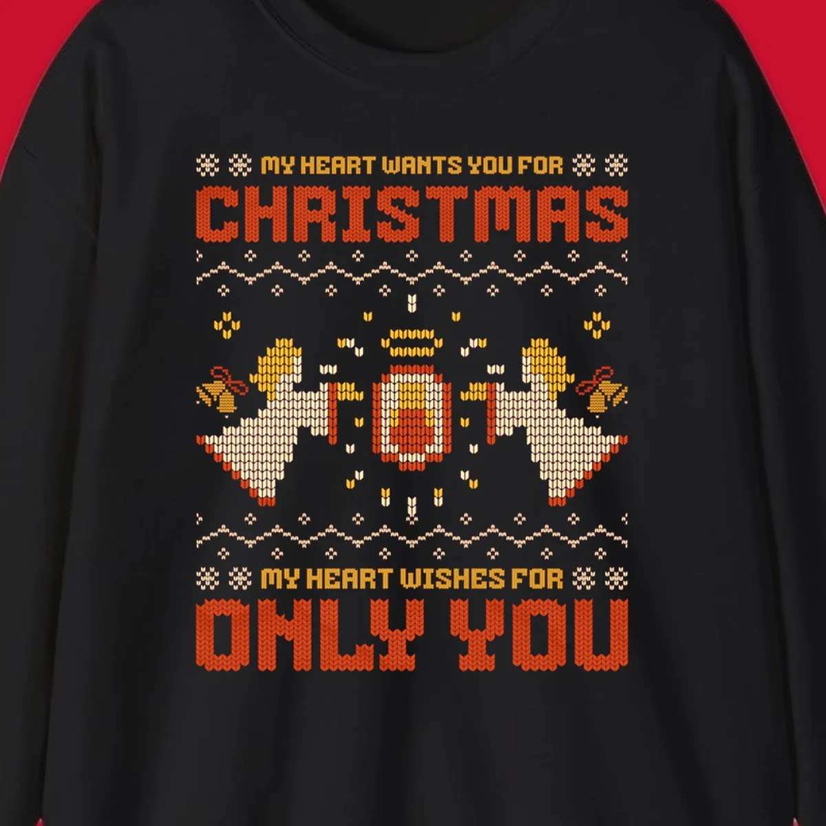Christmas angel wish design with text and festive motifs.