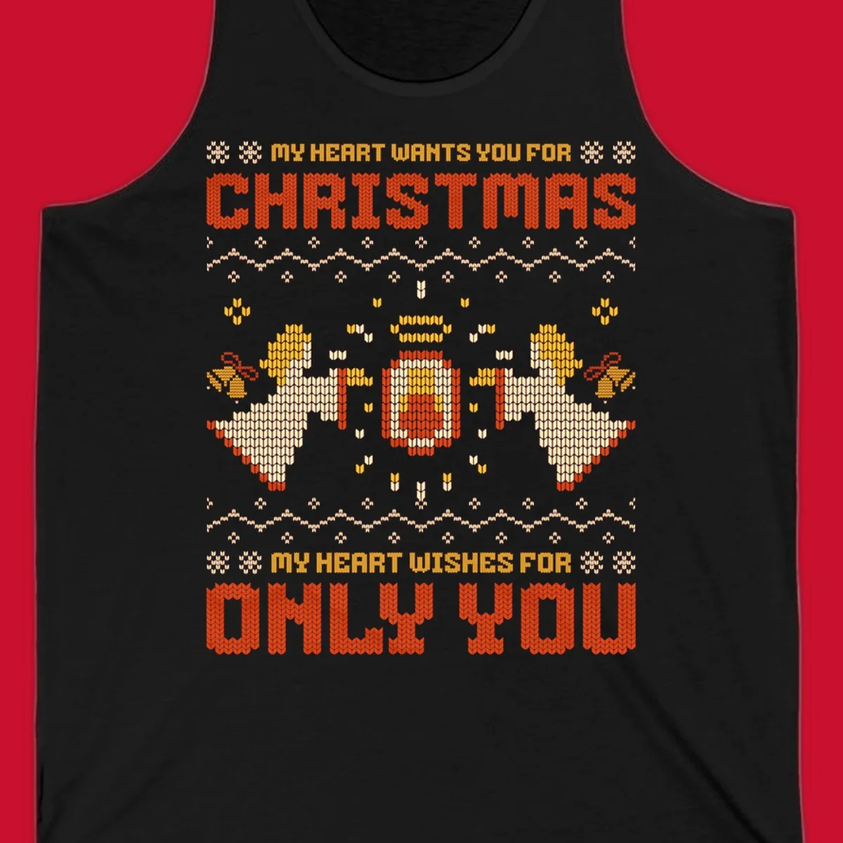 Christmas angel wish design with text and festive motifs.