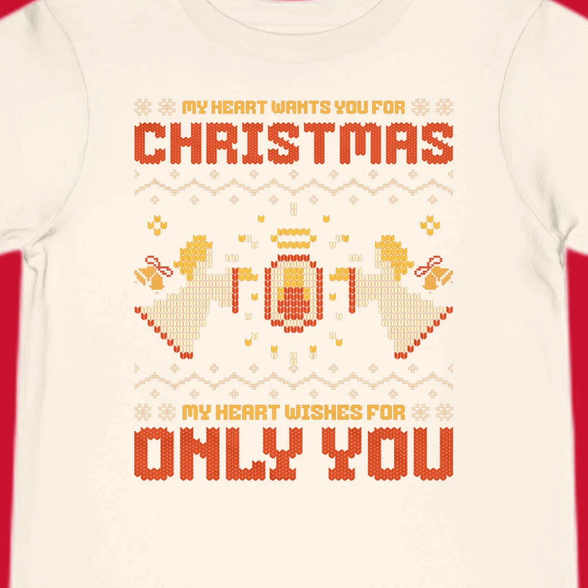 Christmas angel wish design with text and festive motifs.
